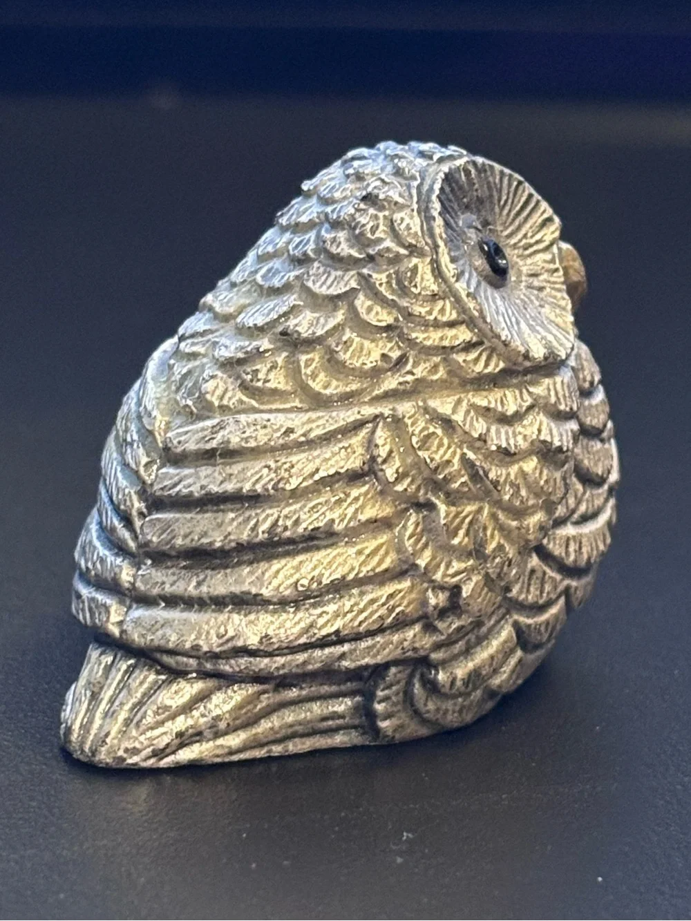 Vintage Peltro Italy Pewter Owl Figurine with Black Glass Eyes